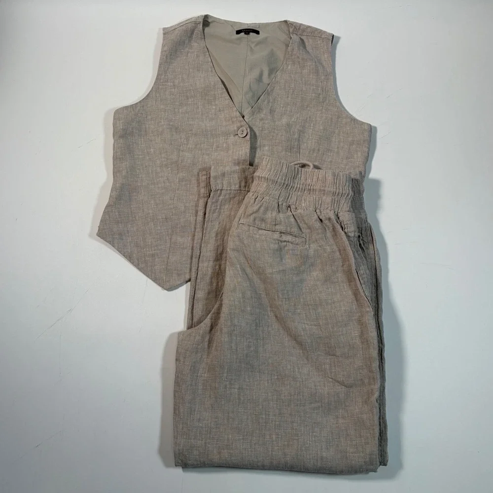 Quince Linen Vest and Pants Set Beige Medium Minimalist Old Money Quiet Luxury